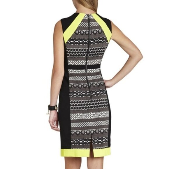 BCBG Lace Print Colorblock EILEEN Neon Sheath Dres - Picture 3 of 5